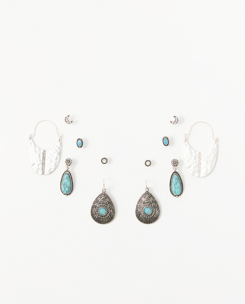 Conjunto de 6 brincos étnicos Prata-1