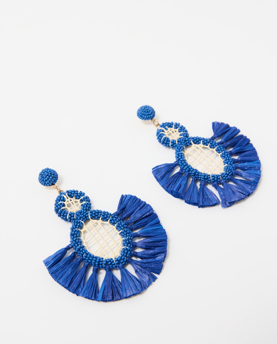 Brincos de Ráfia com Raquete Azul-2