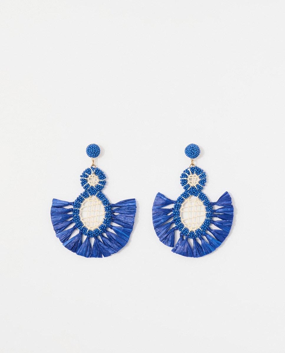 Brincos de Ráfia com Raquete Azul-1