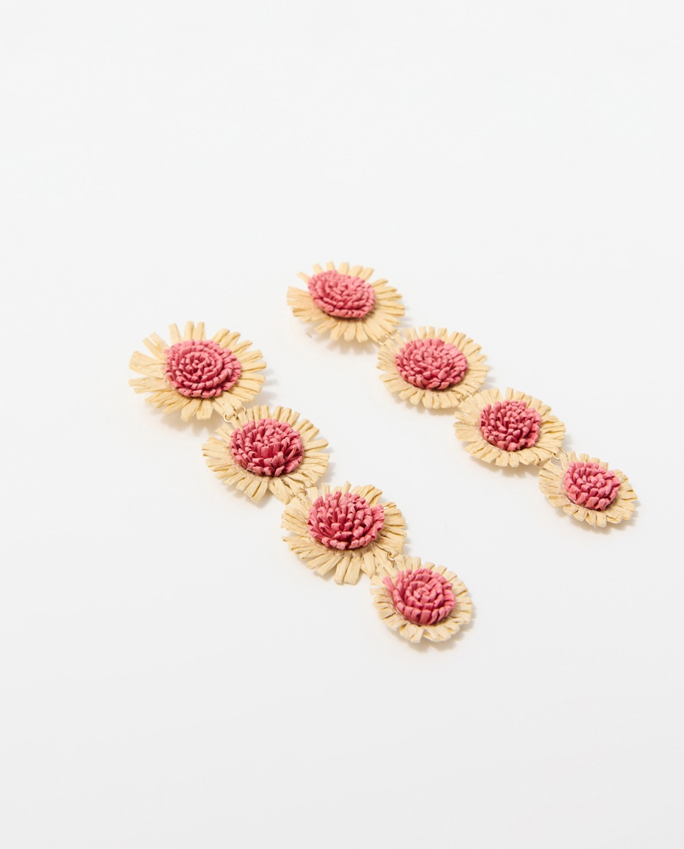 Brincos de Ráfia com Margaridas Cru-2