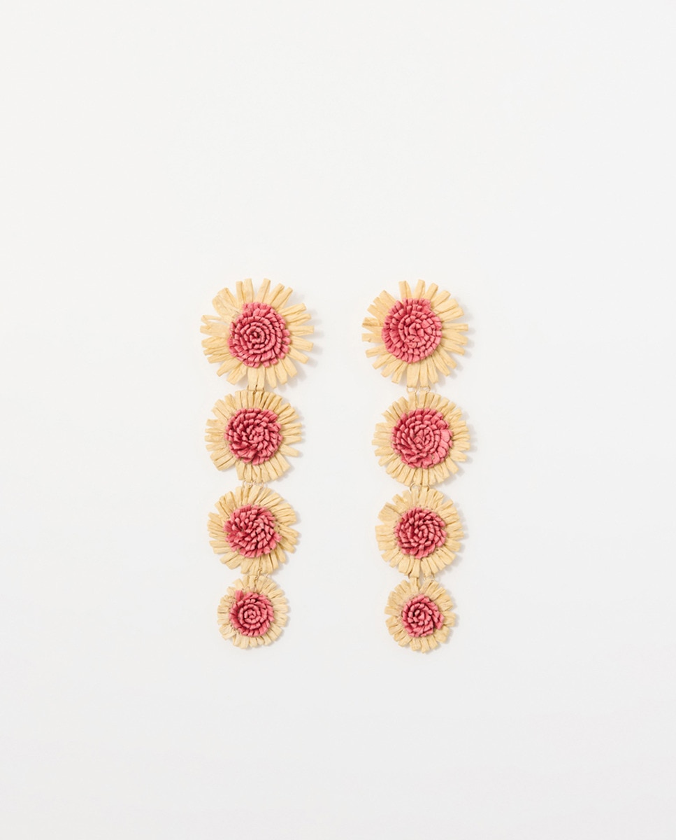 Brincos de Ráfia com Margaridas Cru-1