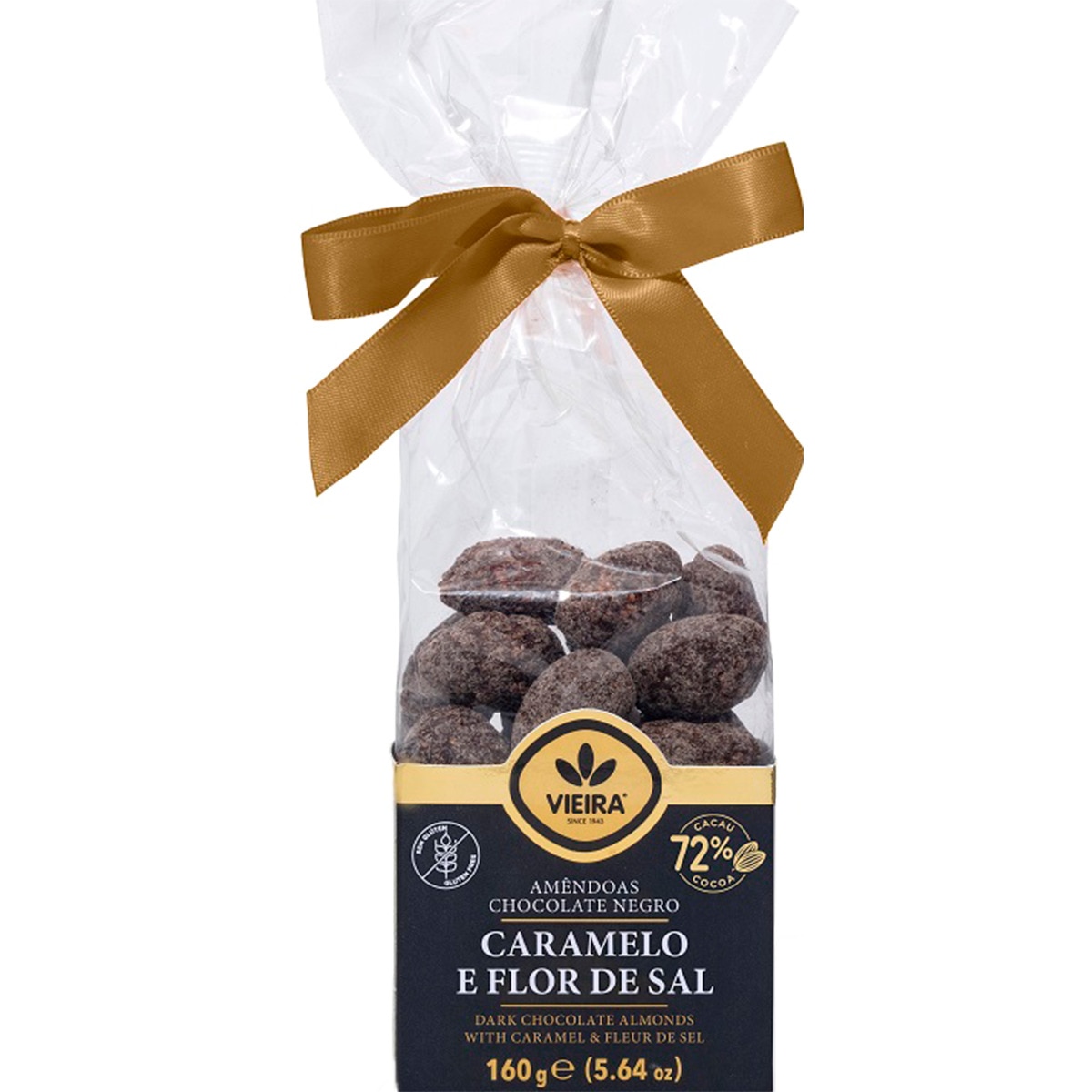 Amêndoas Cobertas de Chocolate Negro com Caramelo embalagem 175 g