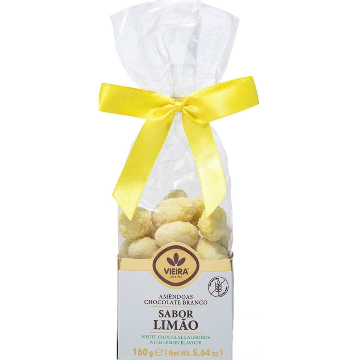Amêndoas Cobertas de Chocolate Branco e Limão embalagem 160 g