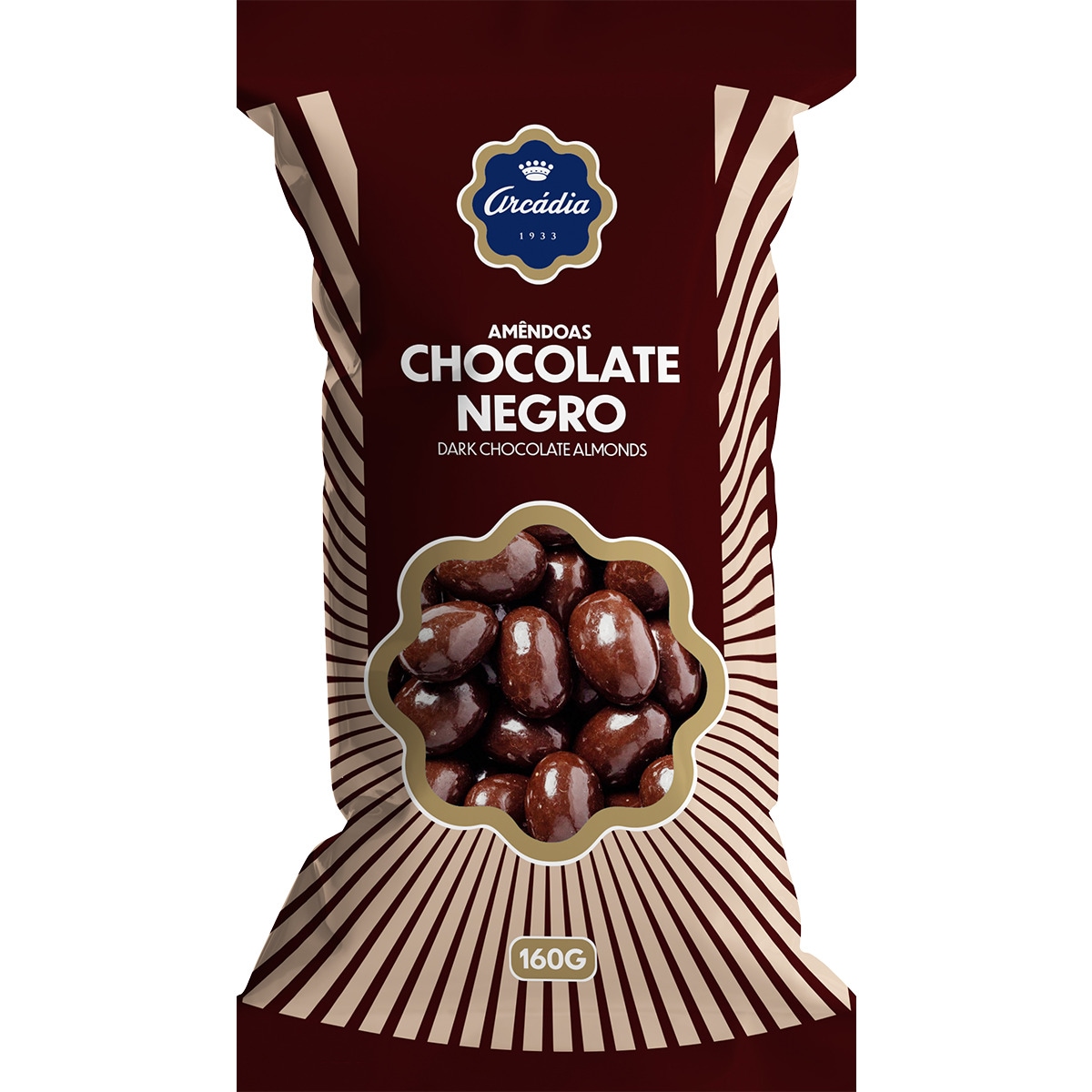 Amêndoas Cobertas de Chocolate Negro embalagem 160 g