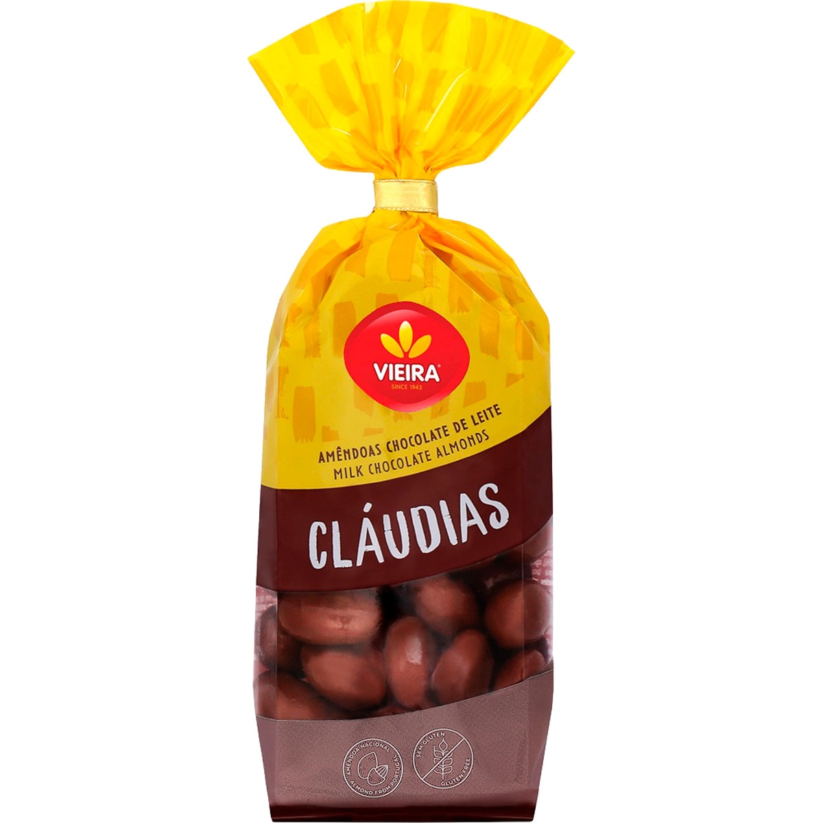 Amêndoas Cláudias Cobertas de Chocolate de Leite embalagem 180 g