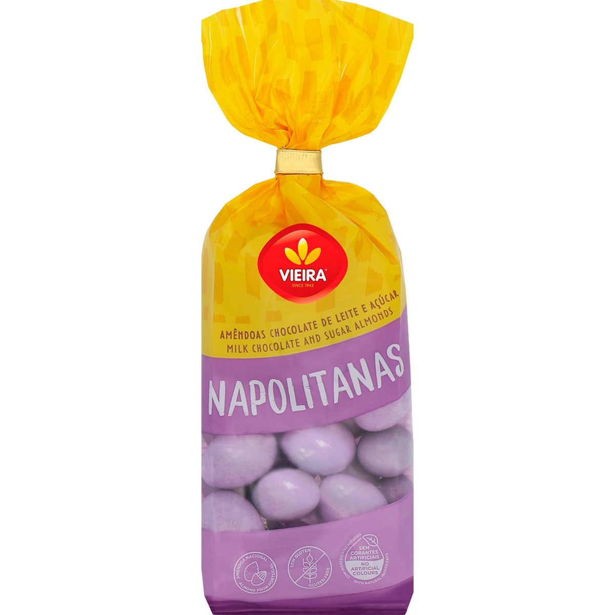 Amêndoas Napolitanas Cobertas de Chocolate de Leite e Açúcar embalagem 180 g