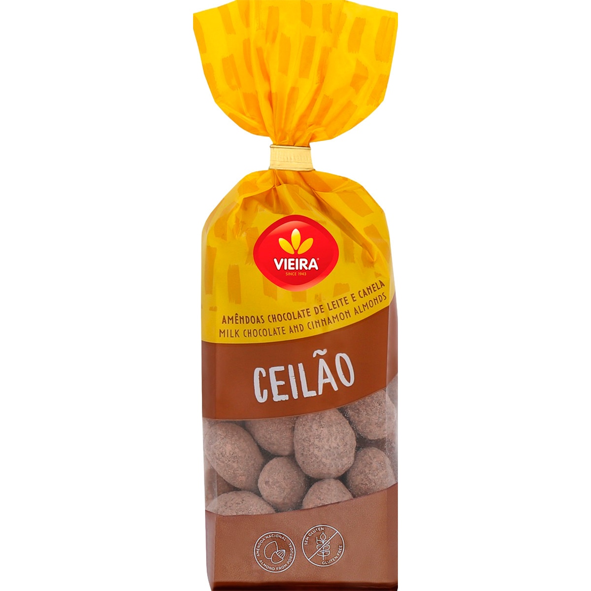 Amêndoas Ceilão de Chocolate de Leite e Canela embalagem 180 g