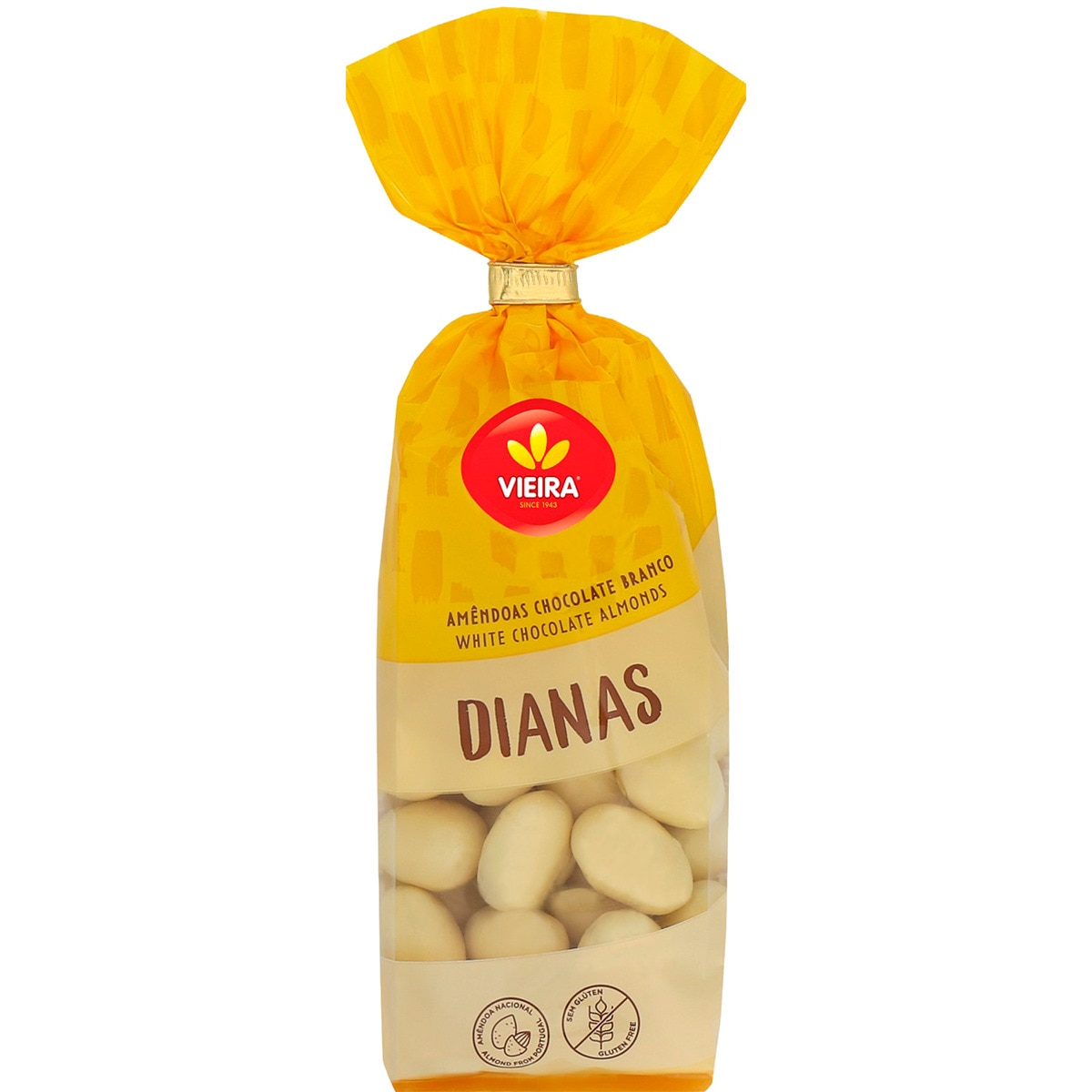 Amêndoas Dianas Cobertas de Chocolate Branco embalagem 180 g