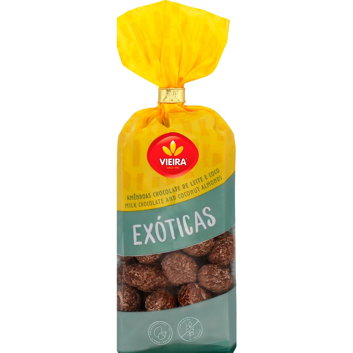 Amêndoas Exóticas Cobertas de Chocolate de Leite e Coco embalagem 180 g