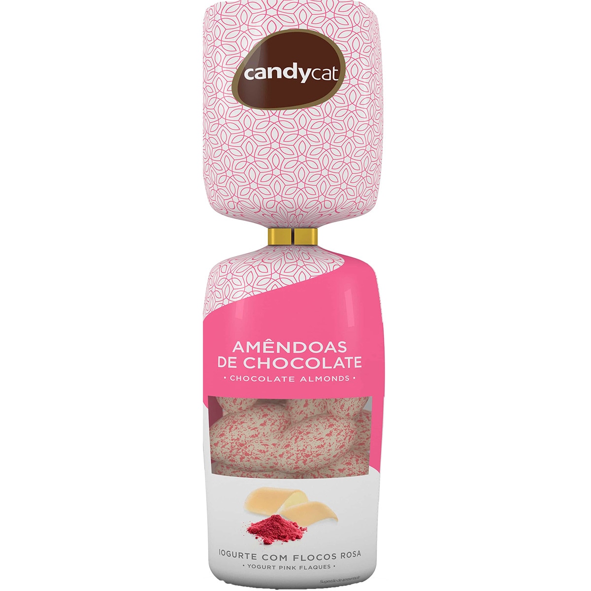 Amêndoas de Chocolate Iogurte com Flocos Rosa embalagem 150 g