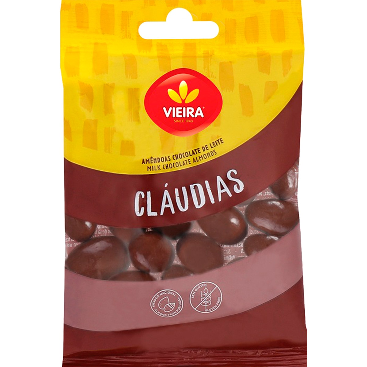 Amêndoas Cobertas de Chocolate Claudias embalagem 100 g