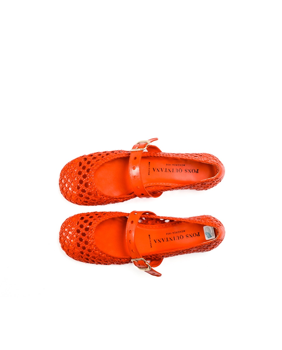 Sapatos de Presilha Neiva em Pele Entrançada Laranja-5