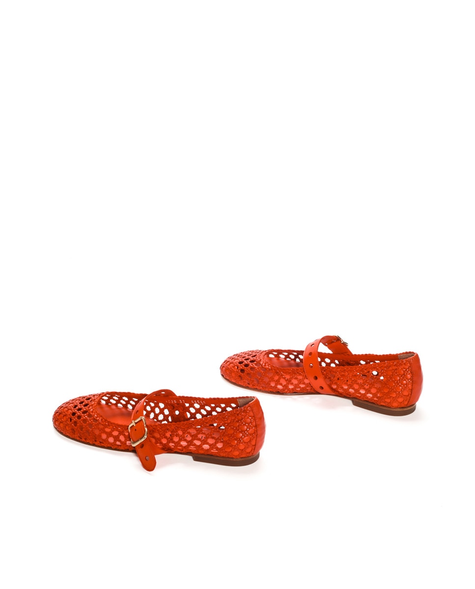 Sapatos de Presilha Neiva em Pele Entrançada Laranja-3