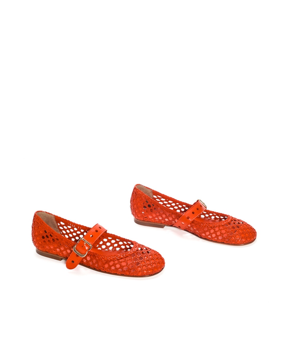 Sapatos de Presilha Neiva em Pele Entrançada Laranja-2