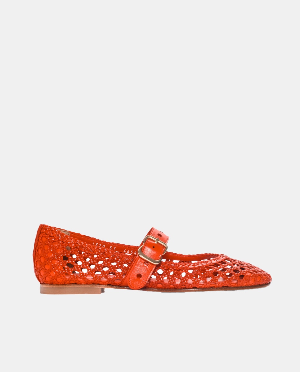 Sapatos de Presilha Neiva em Pele Entrançada Laranja-1