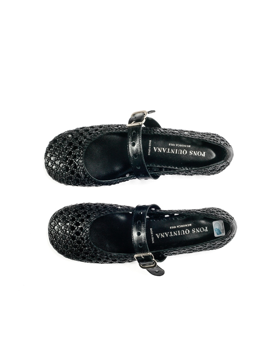 Sapatos de Presilha Neiva em Pele Entrançada Preto-5
