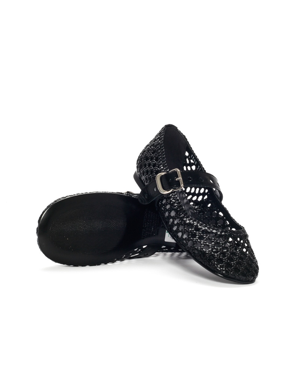 Sapatos de Presilha Neiva em Pele Entrançada Preto-4