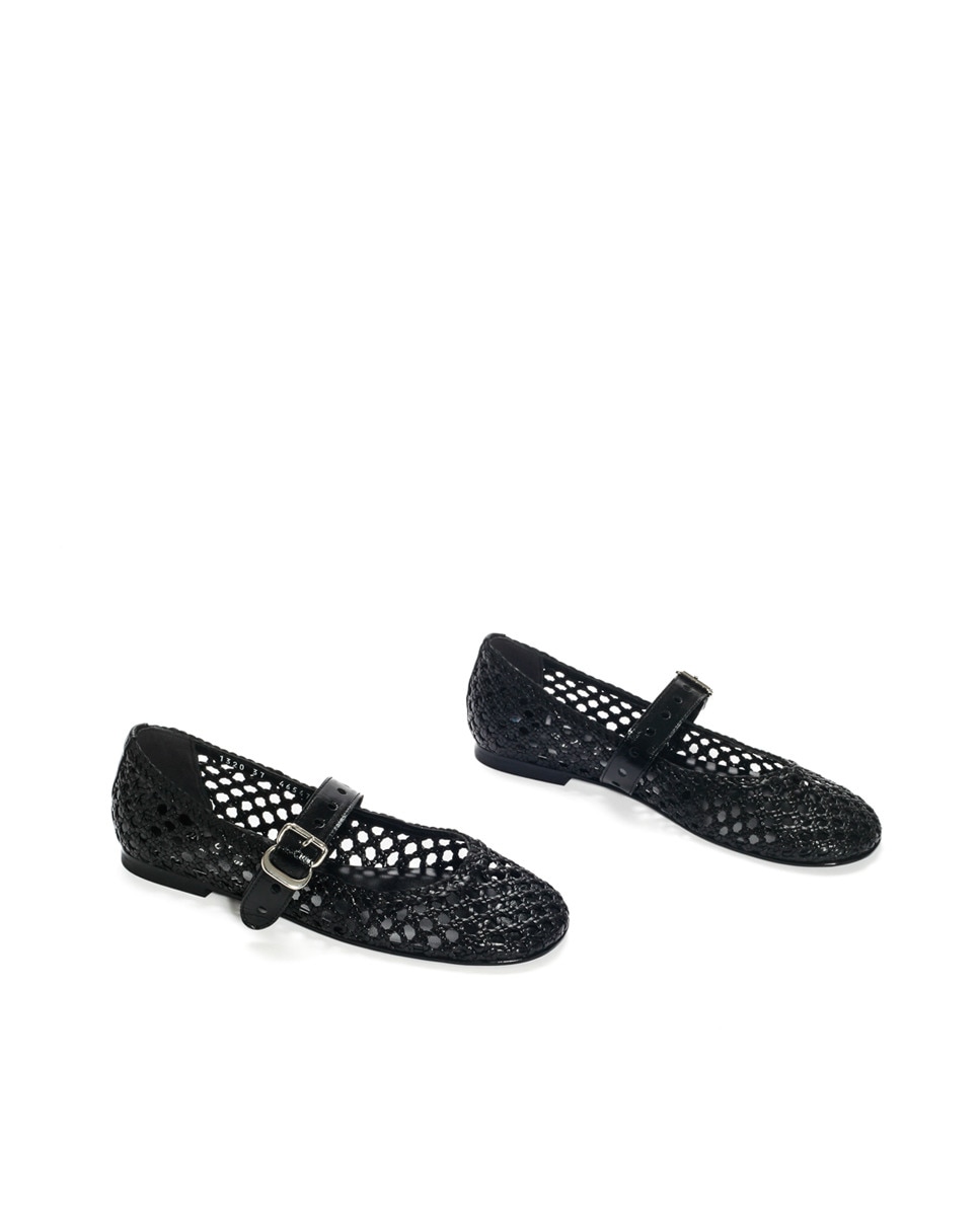 Sapatos de Presilha Neiva em Pele Entrançada Preto-2