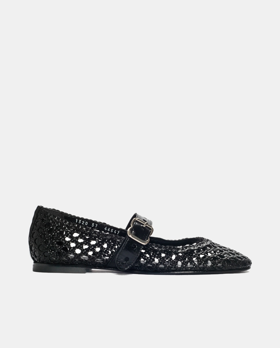 Sapatos de Presilha Neiva em Pele Entrançada Preto-1