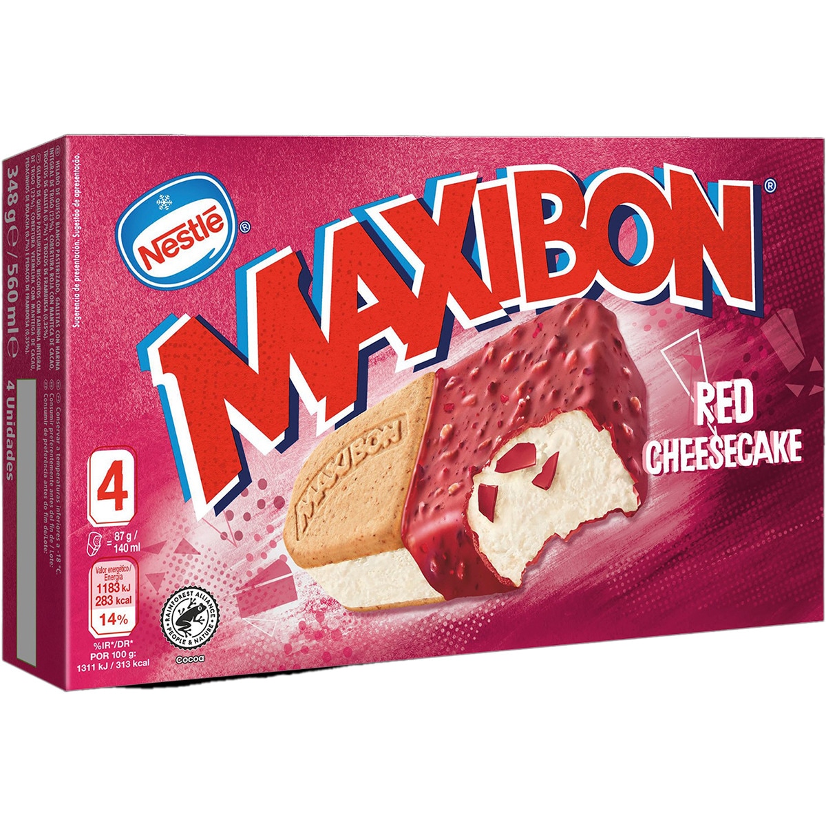 helado Red Cheesecake sándwich de queso trocitos de frambuesa 4 unidades estuche 560 ml