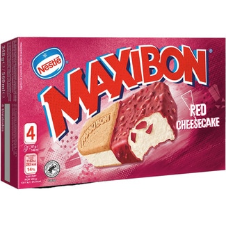 helado Red Cheesecake sándwich de queso trocitos de frambuesa 4 unidades estuche 560 ml - Nestle Maxibon