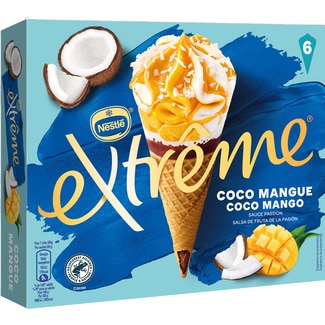 cono de helado de mango y coco con salsa de fruta de la pasión estuche 660 ml 6 unidades - Extreme