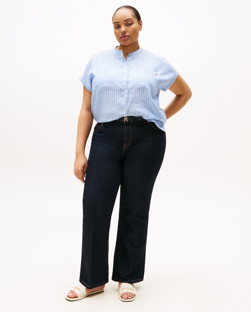 Blusa de manga curta com bolsos Azul-claro-3