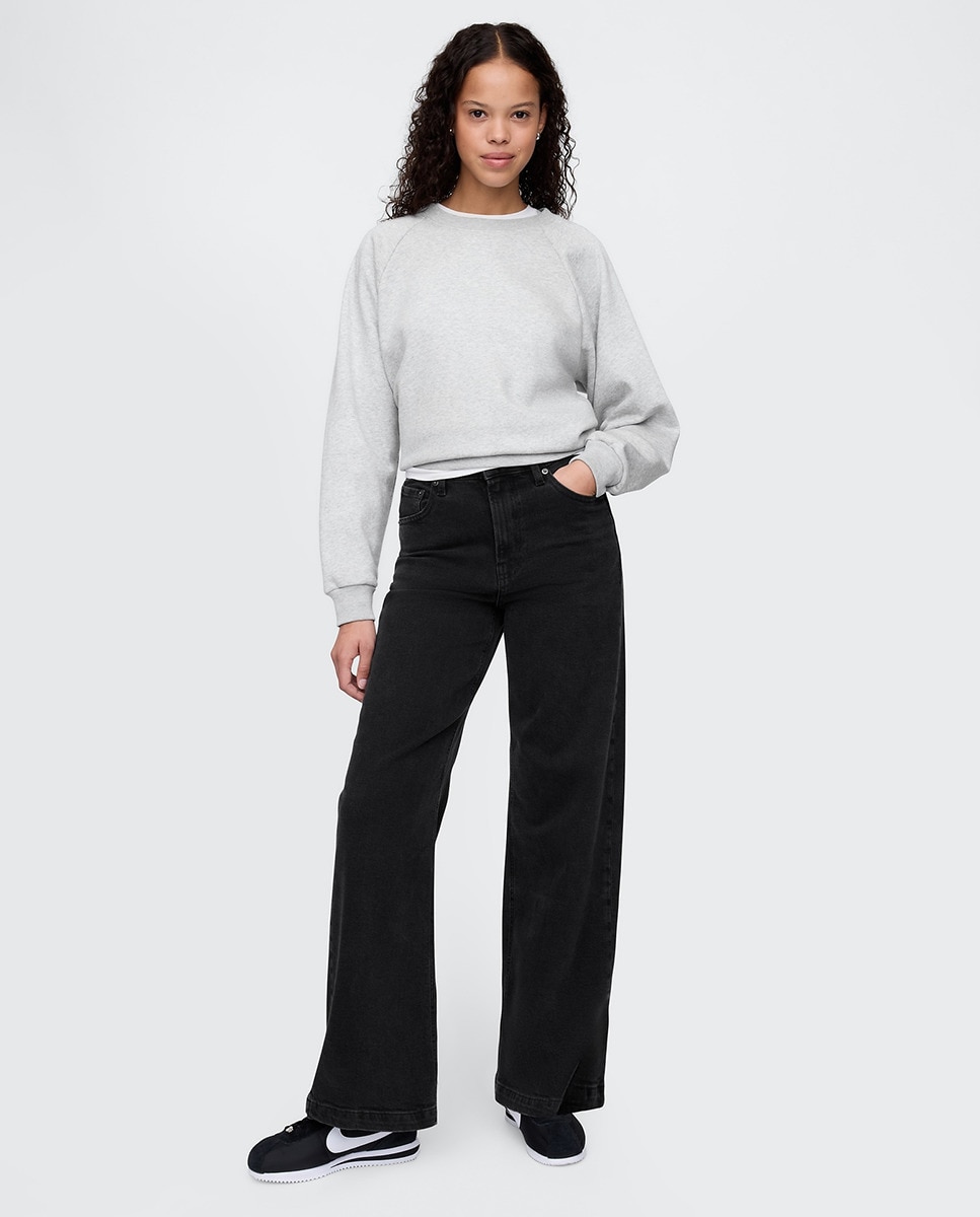 Jeans Relaxed de Perna Larga Preto-6