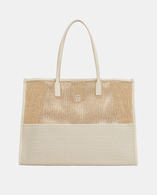 Imagen 0 de Bolso estilo tote confeccionado en rafia de color beige