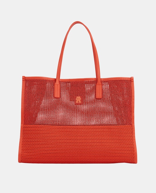 Imagen 0 de Bolso estilo tote confeccionado en rafia de color naranja