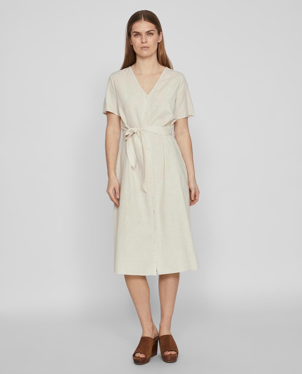 Vestido midi com decote em bico Nude-5