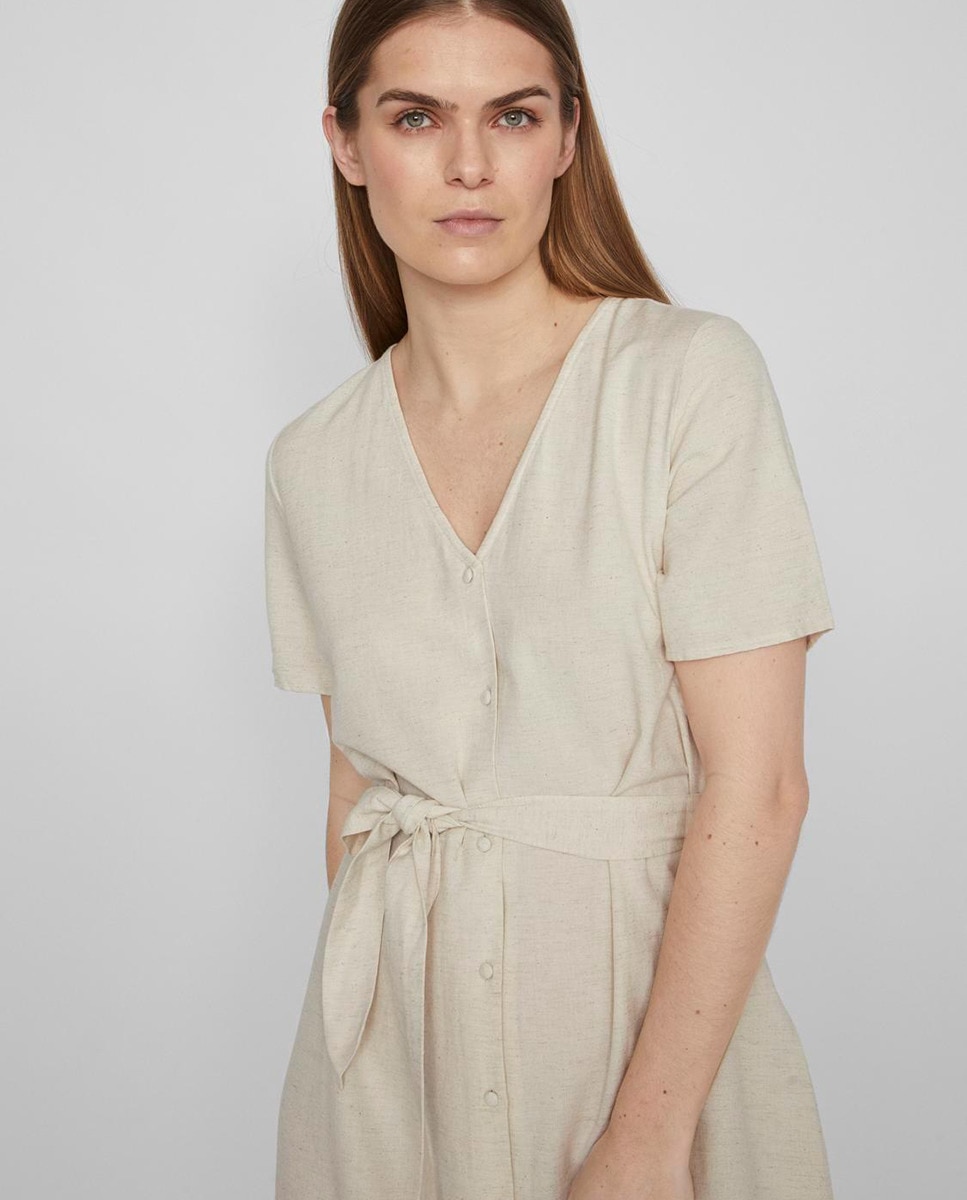 Vestido midi com decote em bico Nude-4