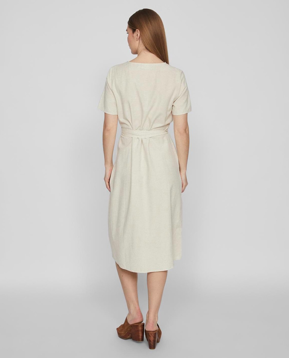 Vestido midi com decote em bico Nude-2