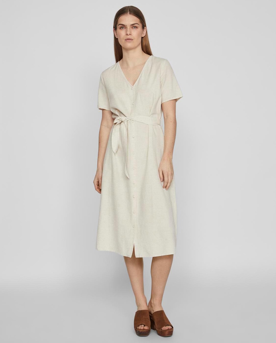 Vestido midi com decote em bico Nude-1
