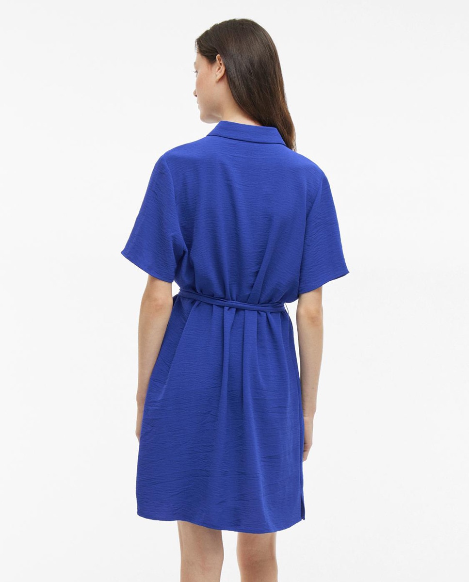 Vestido Camiseiro com Laço Azul-6