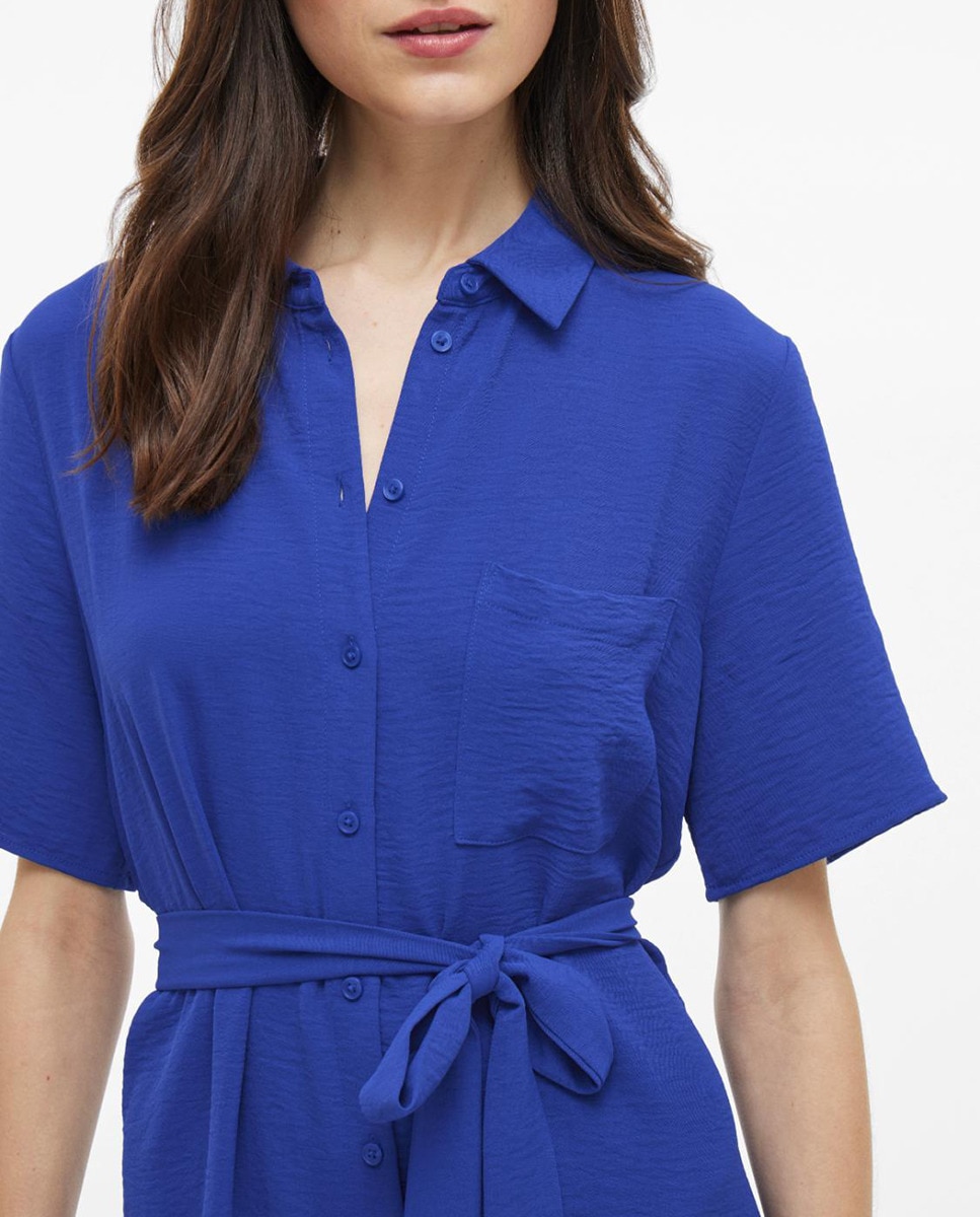 Vestido Camiseiro com Laço Azul-5