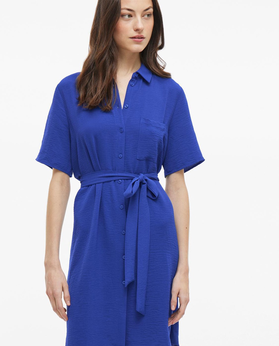 Vestido Camiseiro com Laço Azul-3