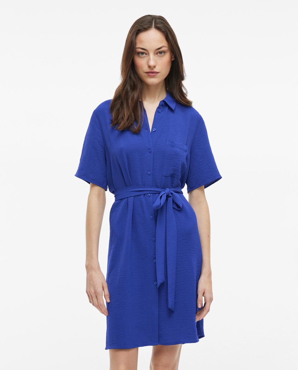 Vestido Camiseiro com Laço Azul-1