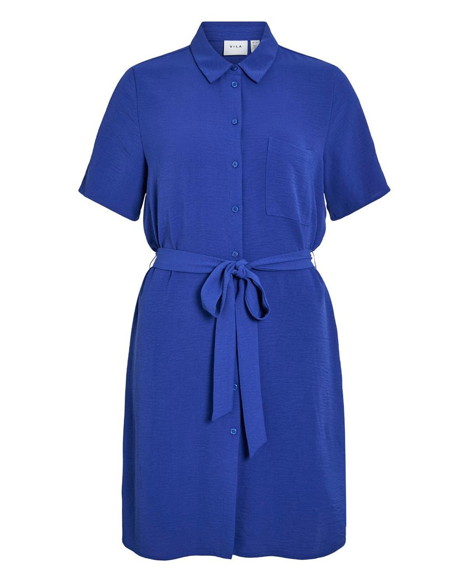 Vestido Camiseiro com Laço Azul-7