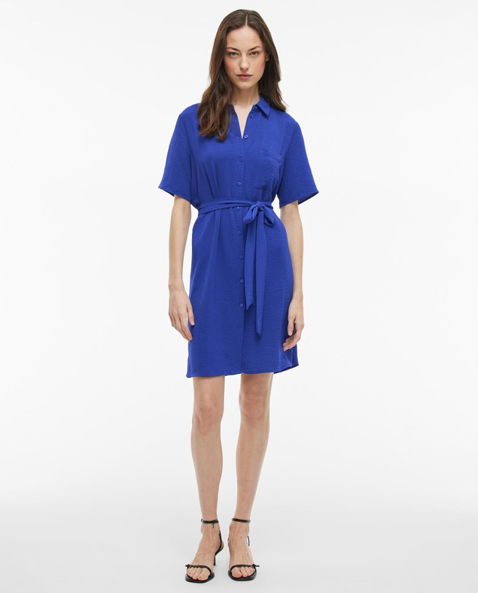 Vestido Camiseiro com Laço Azul-10
