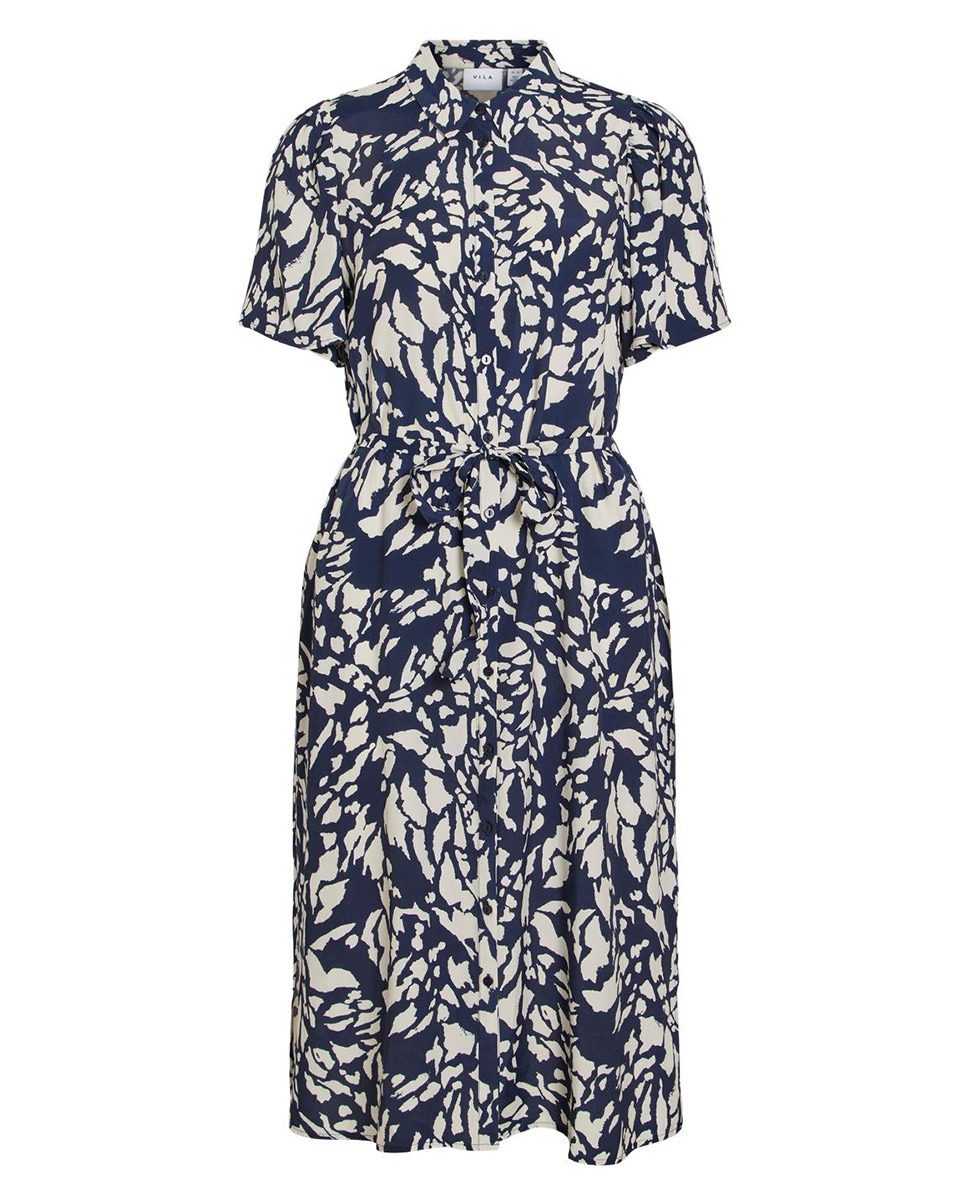 Vestido Camiseiro com Laço Azul-marinho-6