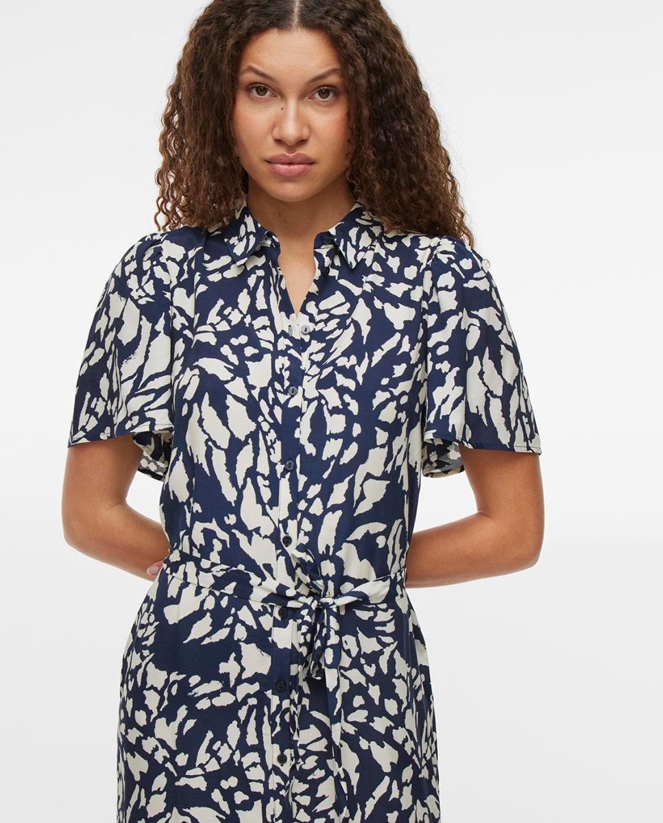 Vestido Camiseiro com Laço Azul-marinho-5