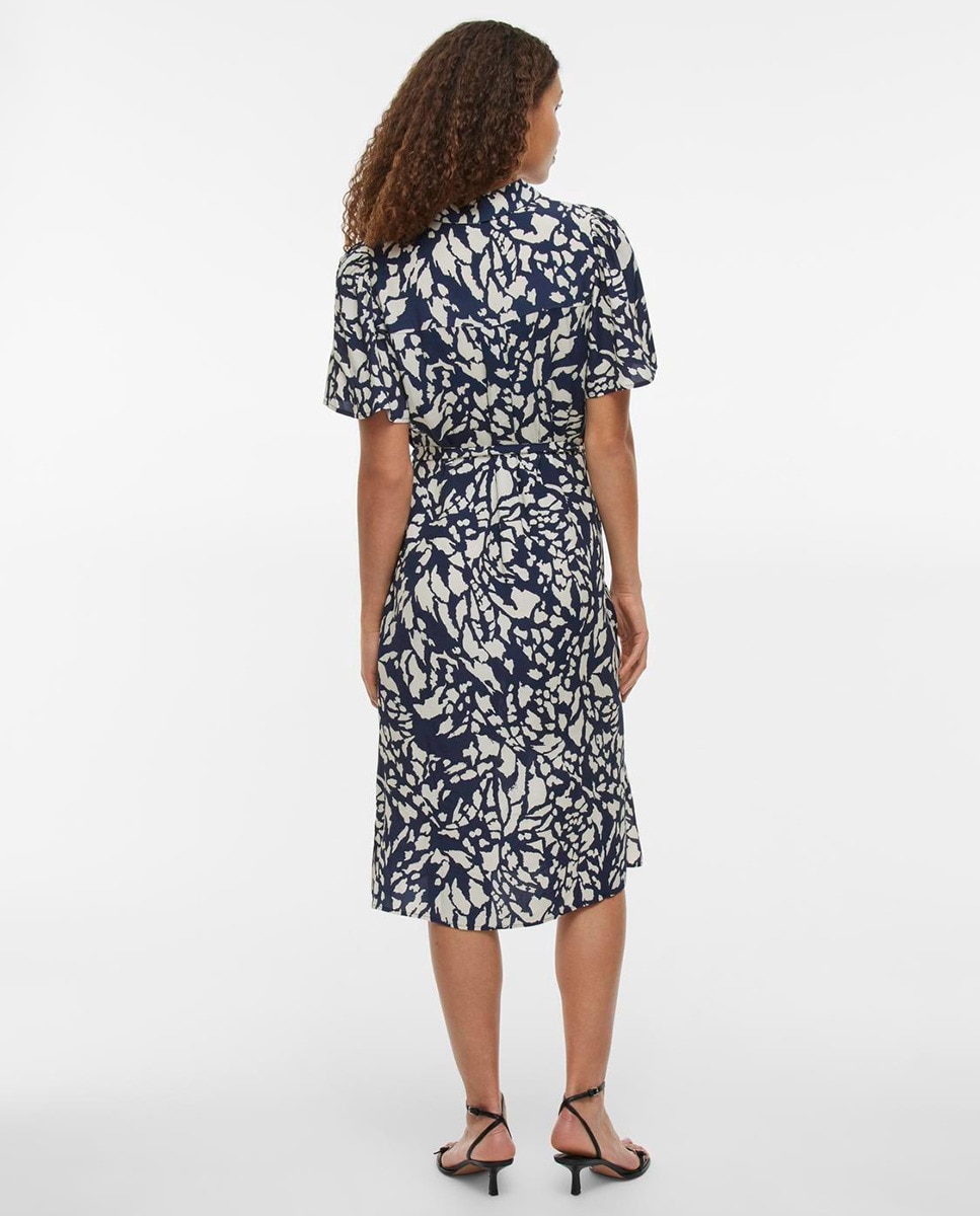 Vestido Camiseiro com Laço Azul-marinho-3
