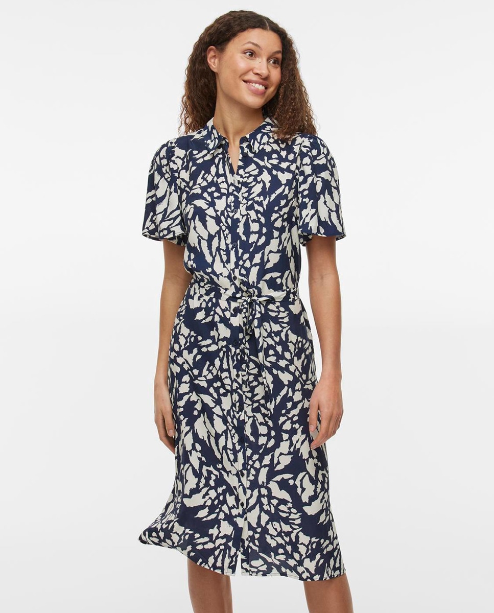 Vestido Camiseiro com Laço Azul-marinho-2