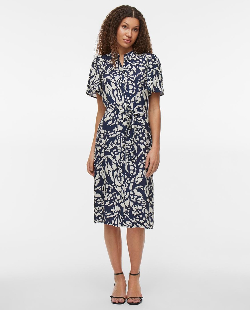 Vestido Camiseiro com Laço Azul-marinho-1