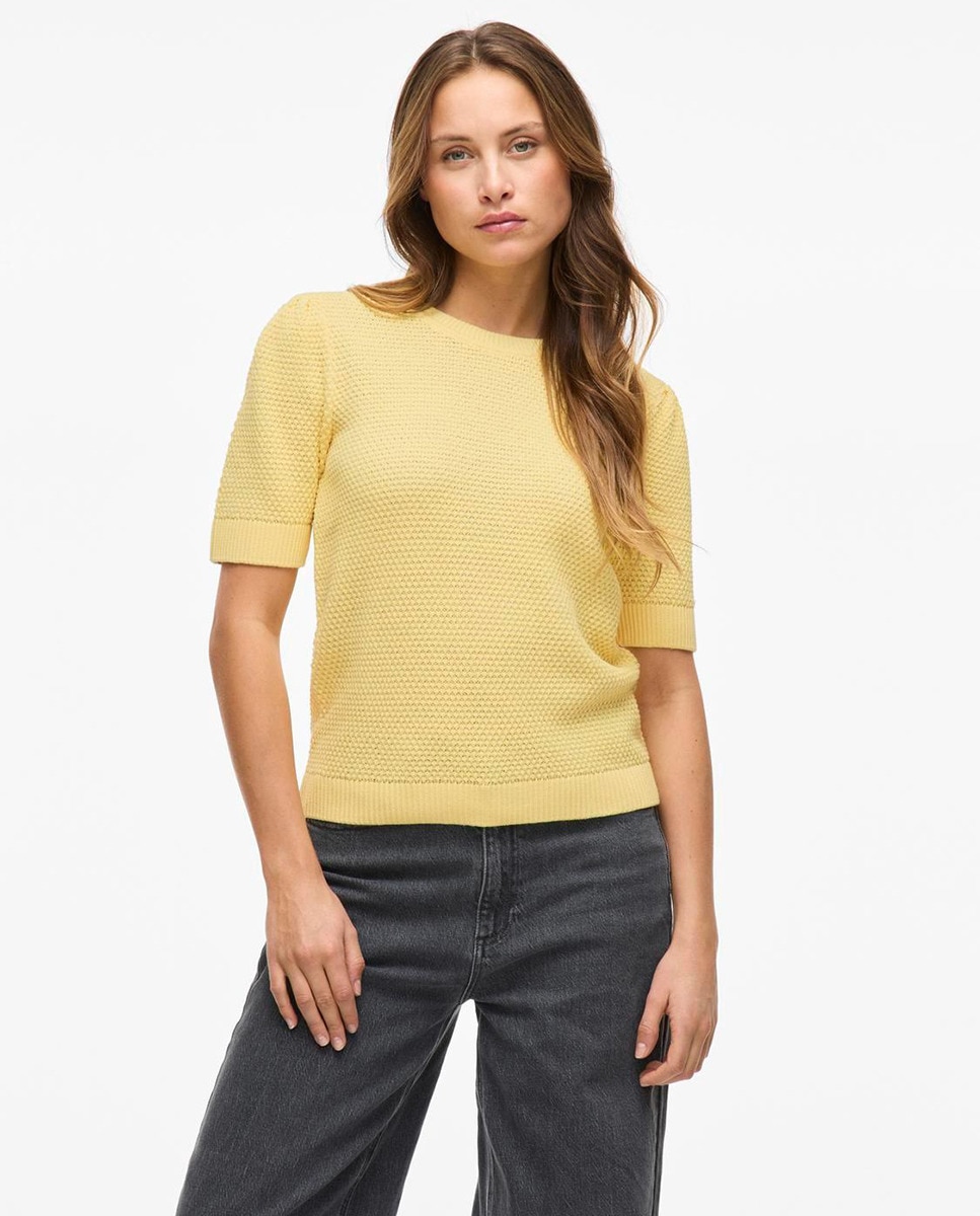 T-shirt de mulher de manga curta e decote redondo Amarelo-1