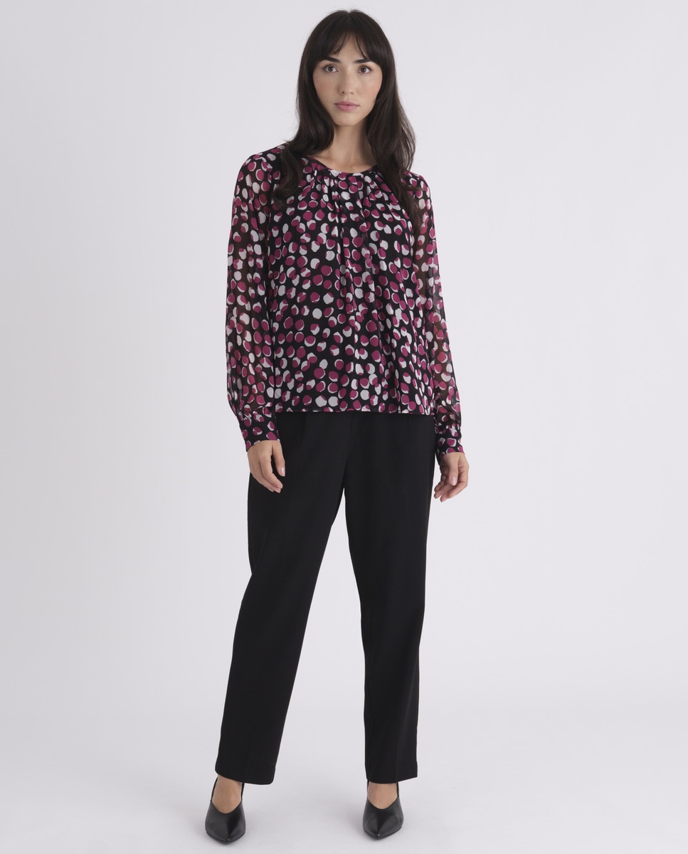 Blusa estampada de mulher com manga comprida Preto-2