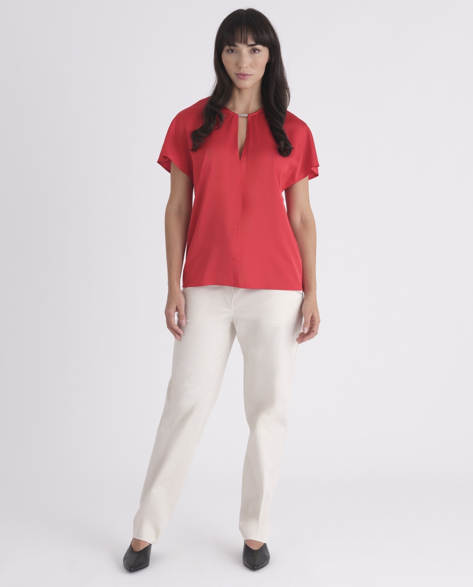 Blusa de mulher com manga curta Vermelho-3