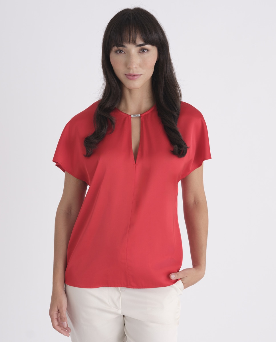 Blusa de mulher com manga curta Vermelho-1