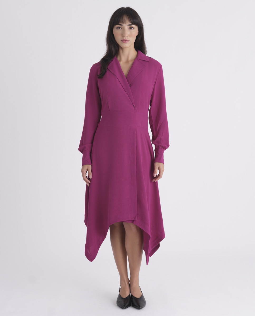 Vestido Cruzado com Manga Comprida Roxo-1